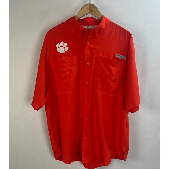 Columbia PFG Clemson Tigers Fishing Shirt Short Sleeve Orange Mens Size Large - Picture 1 of 10